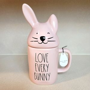Brand New Rae Dunn Pink Love Every Bunny Mug w/ Topper Lid